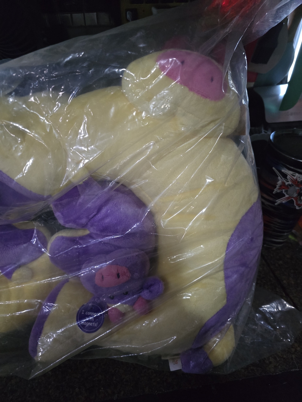 Plush Yellow & Purple Pig Neck Pillow with Matching Mini Pig - Kids